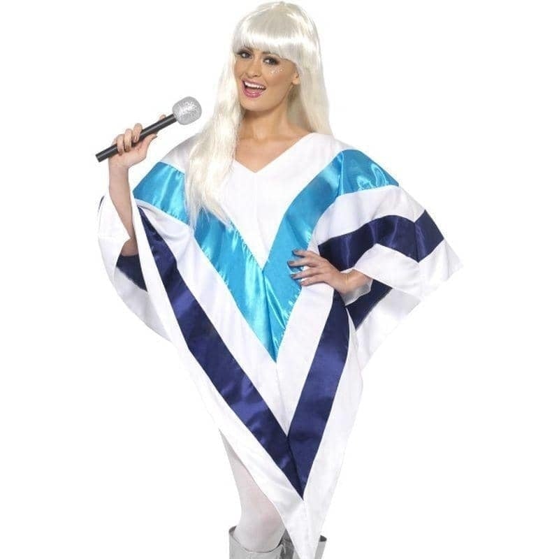 70s Super Trooper ABBA Poncho Adult White Blue Mad Distribution Costumes Australia