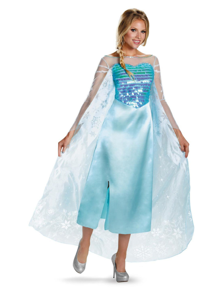 Disney Frozen Elsa Classic Costume Adult Blue Dress with Cape – Mad