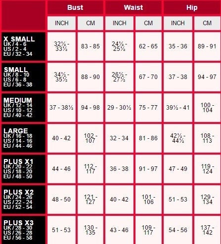 Size Chart Fever Miss Whiplash Disco Holographic Costume