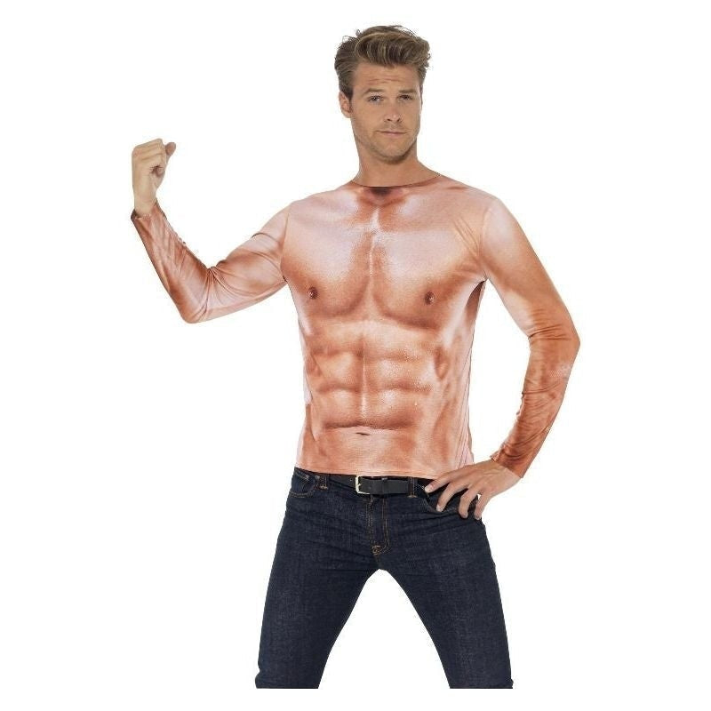 Realistic Muscle Top Adult Costume Long Sleeves Pink_2