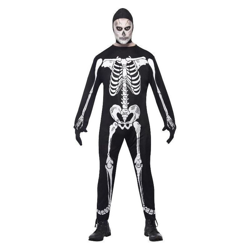 Skeleton Costume Adult Black White Jumpsuit Hood_2