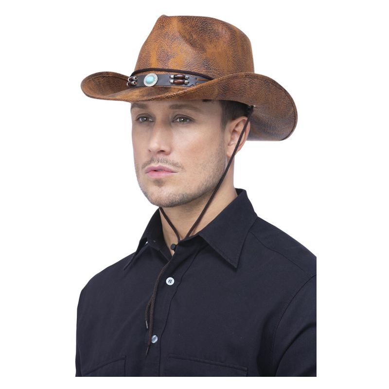 Tan Leather Look Western Cowboy Hat Adult Brown Tan Leather Look Western Cowboy Hat Adult Brown