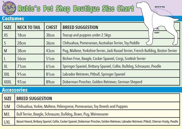 Size Chart Yoda Star Wars Pet Costume