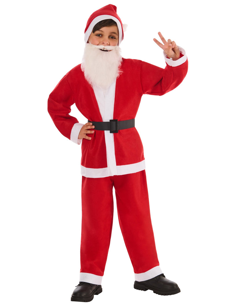 Kids Value Santa Costume Top Trousers Belt Hat Beard