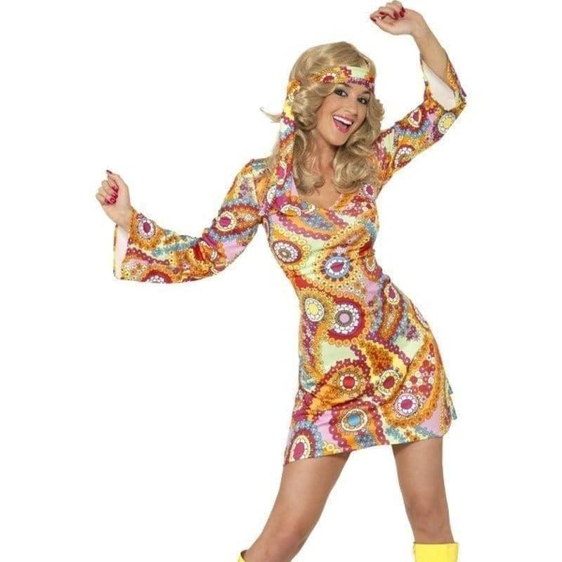 1960s Hippy Costume Adult Multi Coloured Dress Heaband