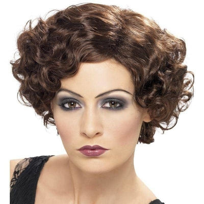 20s Flirty Flapper Wig Adult Brown Short Wavy_1