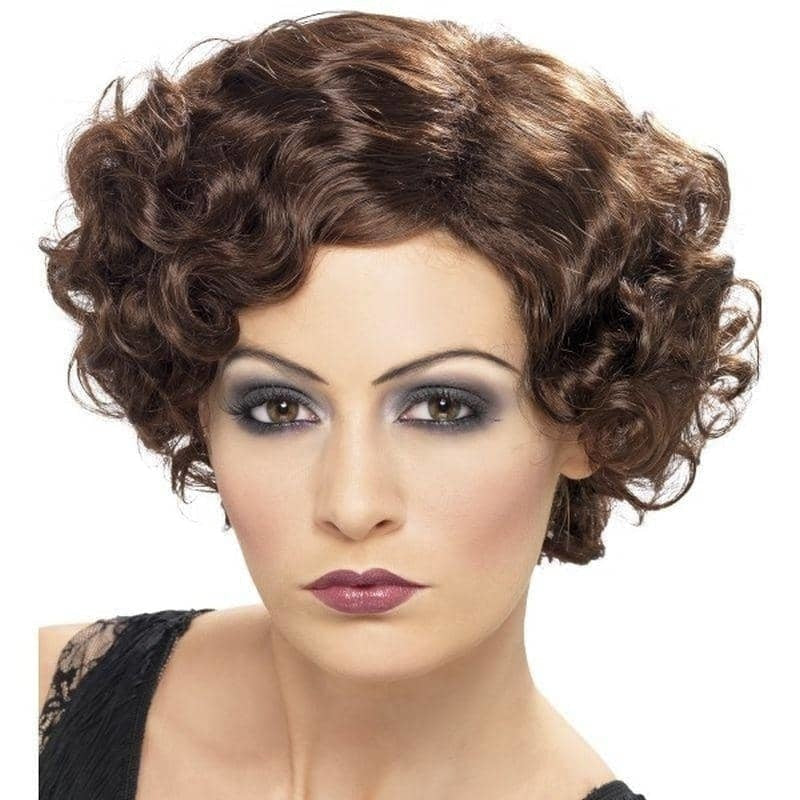 20s Flirty Flapper Wig Adult Brown Short Wavy_1