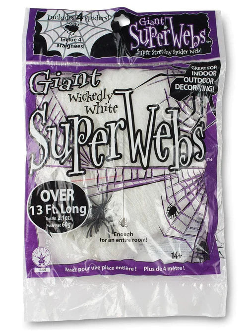 60 gram White Spiderwebs with 4 Spiders