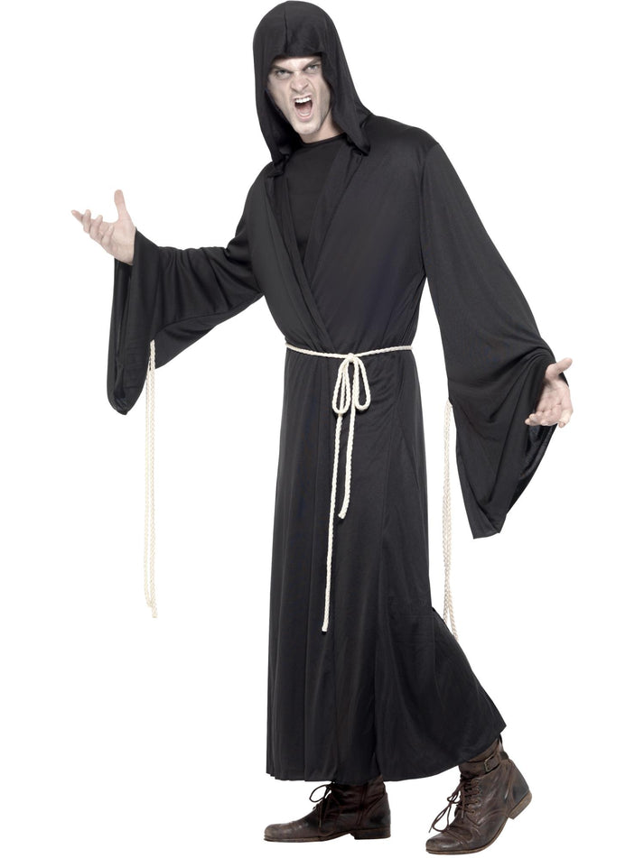 Grim Reaper Costume Adult Black Hooded Robe and Rope Belt – Mad ...