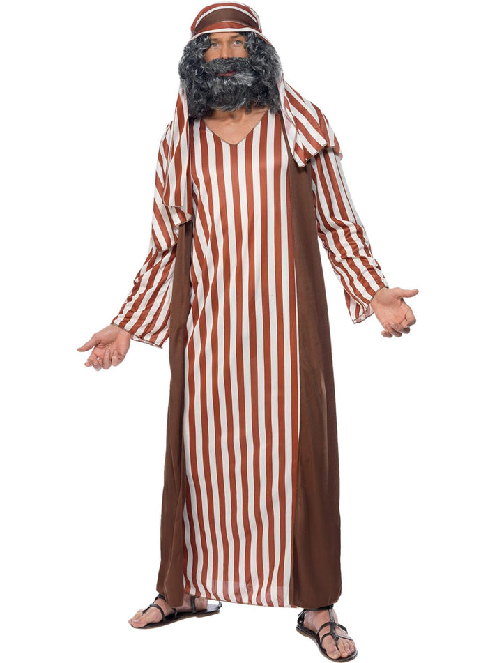 Shepherd Costume Adult Striped Nativity Robe and Headpiece – Mad ...