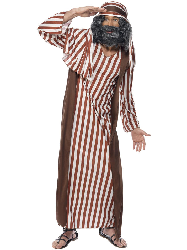 Shepherd Costume Adult Striped Nativity Robe and Headpiece – Mad ...