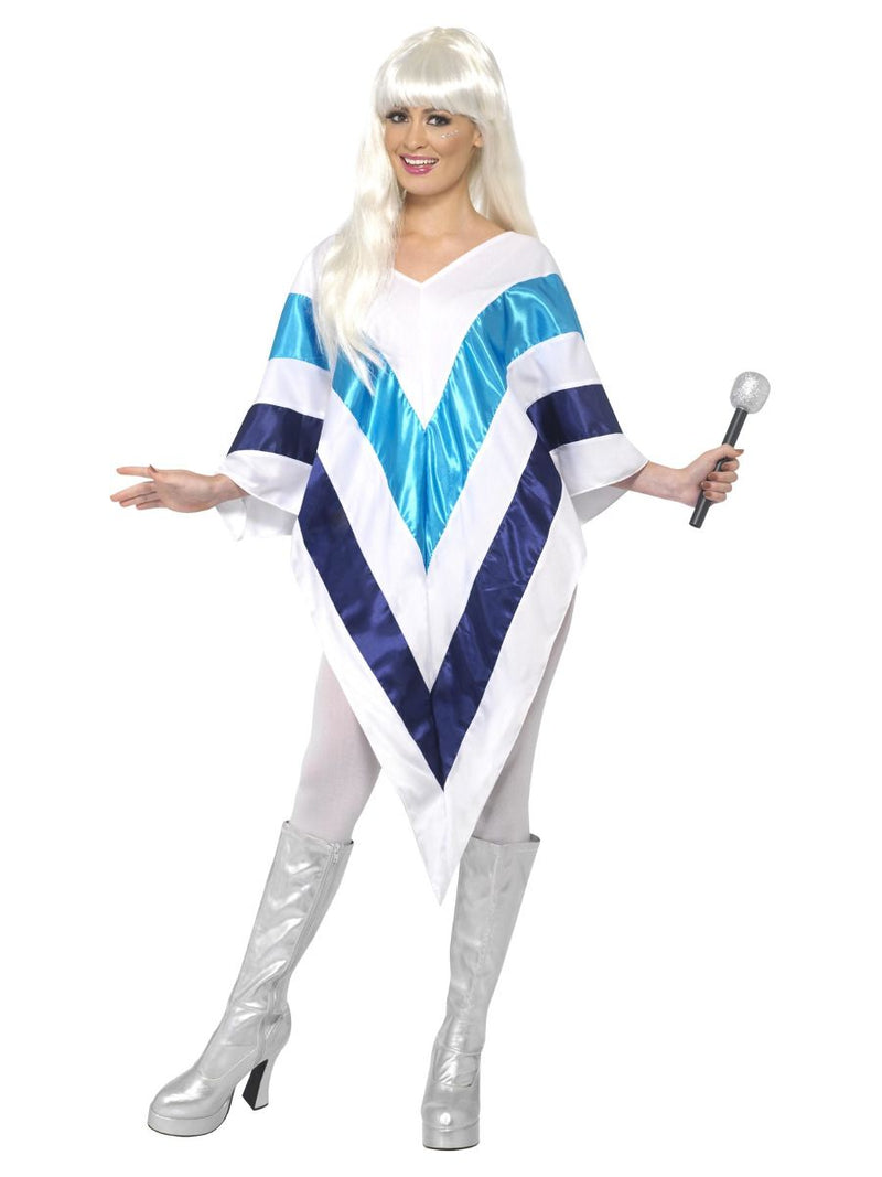 Super Trooper ABBA 70s Poncho Adult White Blue Costume 2 MAD Fancy Dress