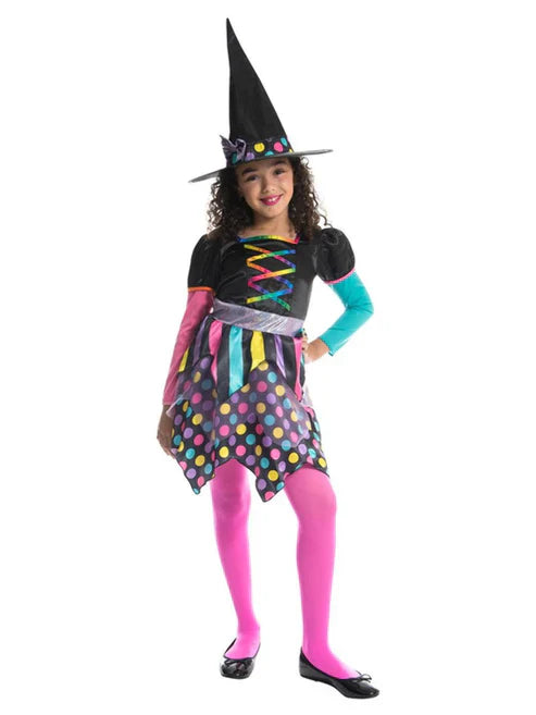 Girls Neon Witch Costume Dress with Hat