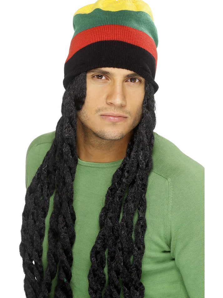 Rasta Hat with Long Black Dreadlocks Caribbean Costume Accessory – Mad ...