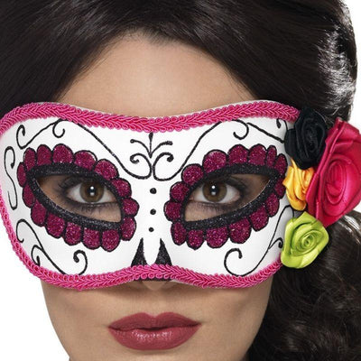 Day Of The Dead Eyemask Adult White Pink_1 sm-44961
