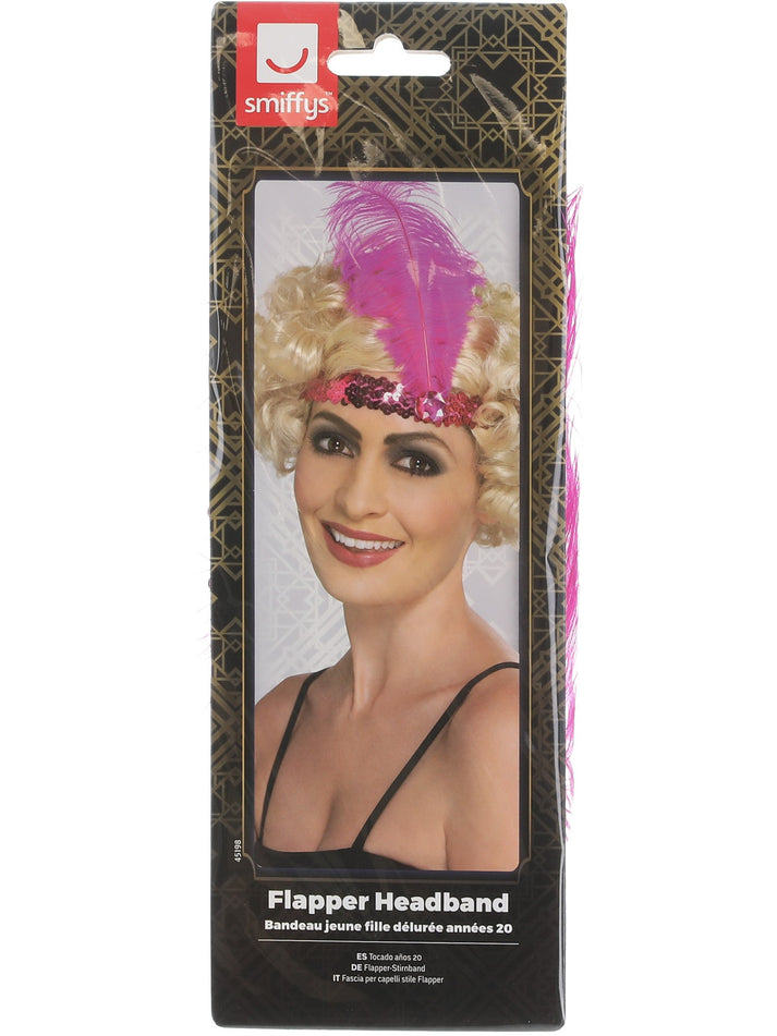 Flapper Headband Pink Sequin Adult 1920s Costume Accessory – Mad ...