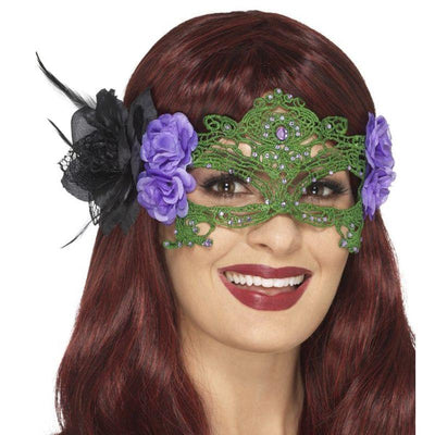 Embroidered Lace Filigree Witch Eyemask Adult Black Green_1 sm-48050