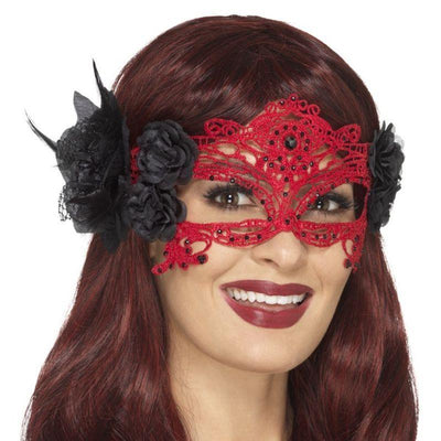 Embroidered Lace Filigree Devil Eyemask Adult Red Black_1 sm-48171