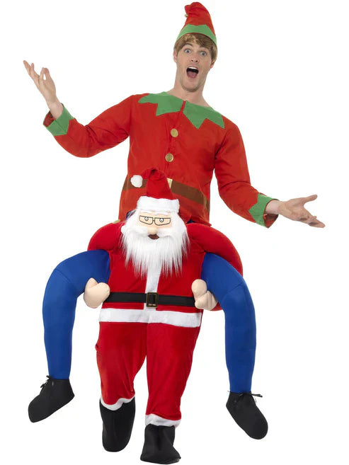 Piggyback Santa Costume Red One Piece Suit with Mock Legs