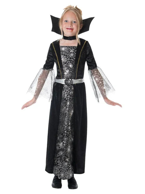 Dark Countess Costume Black Vampire Dress with Collar for Girls