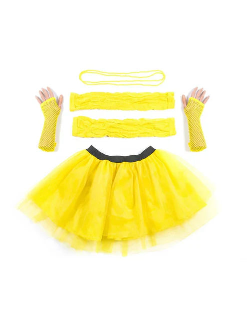 Yellow Tutu with Necklace Legwarmers and Fishnet Gloves