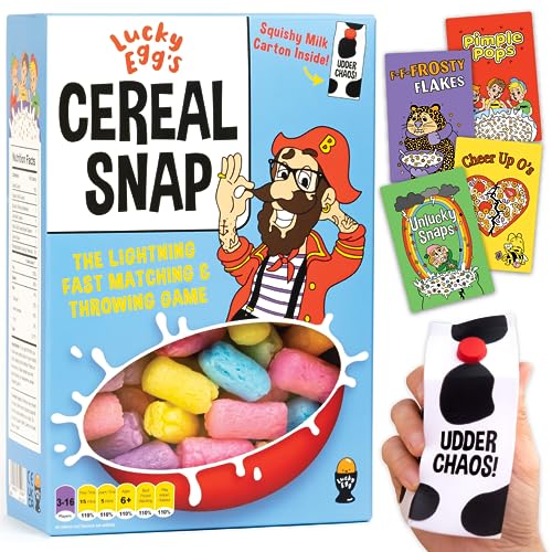 Lucky Egg Cereal Snap - Exciting Family Fun Games - Fast-Paced Family Party Games with Squishy Milk Carton - Fun Adult Games for Game Night - Family Gathering, Group Games, Teenager Games