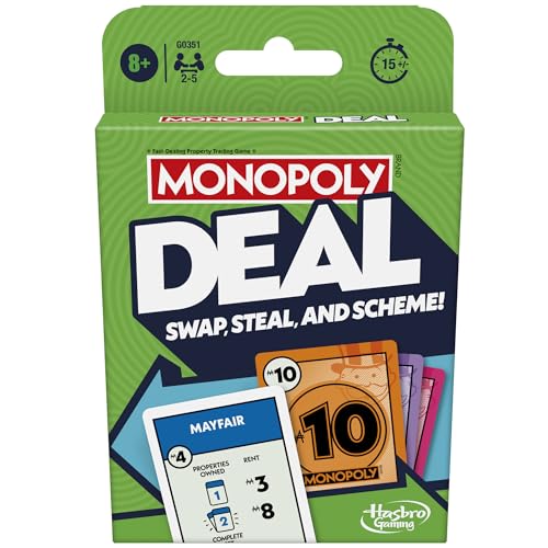 Monopoly Hasbro Gaming Deal Strategy Card Game for 8+ Year Old Kids, for 2-5 Players, Family Games for Children and Adults, Fun Christmas and Birthday Party Gift Idea