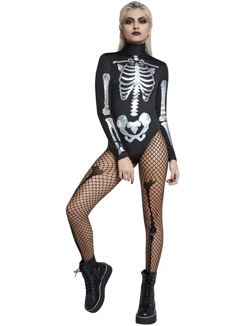 Fever Skeleton Costume Black & White Leotard