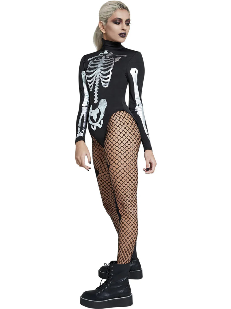 Fever Skeleton Costume Black & White Leotard