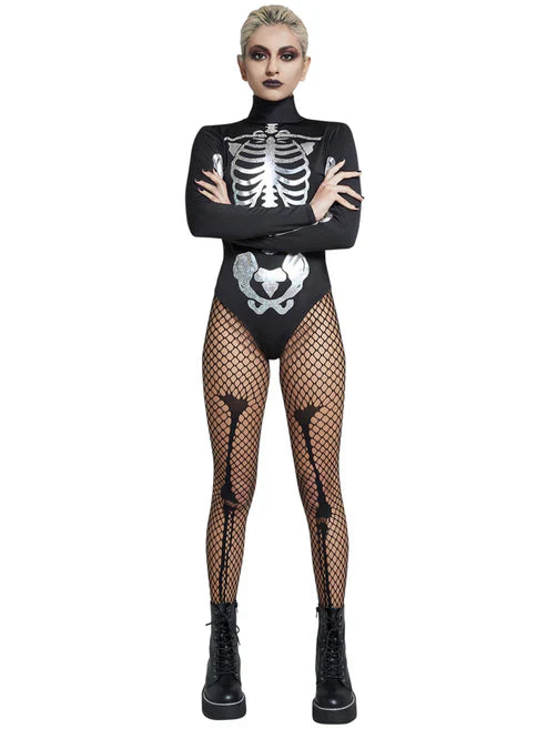 Fever Skeleton Costume Black & White Leotard