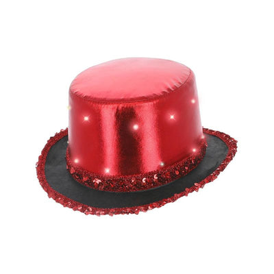 LED Light Up Metallic Top Hat Red Adult 1