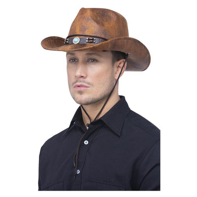 Tan Leather Look Western Cowboy Hat Adult Brown_1 sm-53016