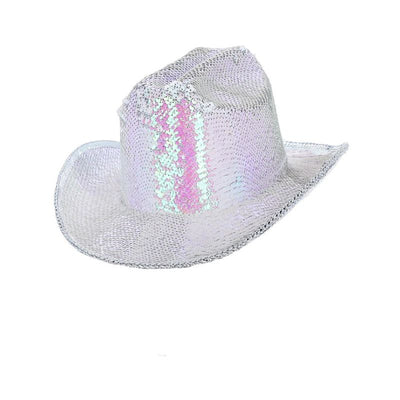 Fever Deluxe Sequin Cowboy Hat Iridescent White Adult 1