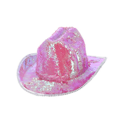 Fever Deluxe Sequin Cowboy Hat Iridescent Pink Adult 1