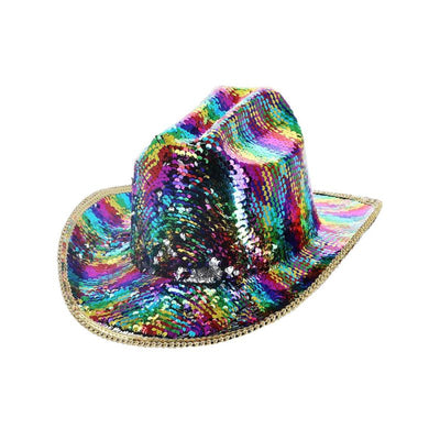 Fever Deluxe Sequin Cowboy Hat Rainbow Adult 1