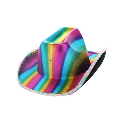 LED Light Up Metallic Cowboy Hat Rainbow Adult 1