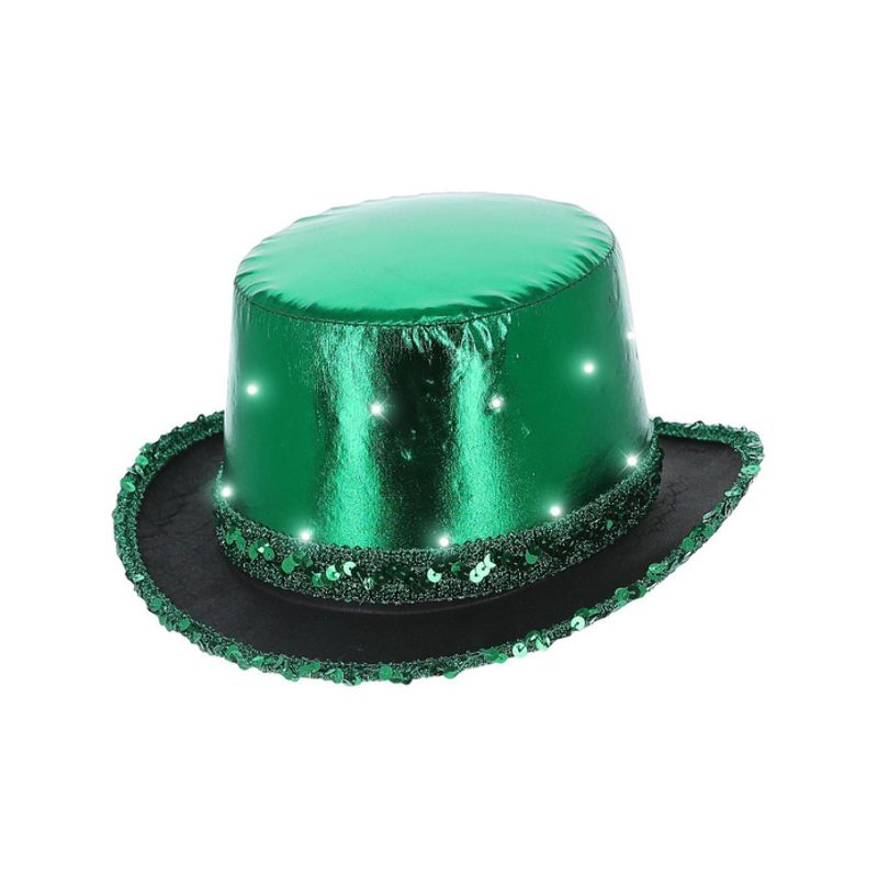 LED Light Up Metallic Top Hat Green Adult 1