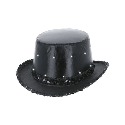 LED Light Up Metallic Top Hat Black Adult 1