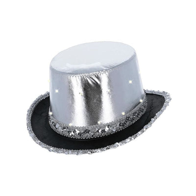 LED Light Up Metallic Top Hat Silver Adult 1