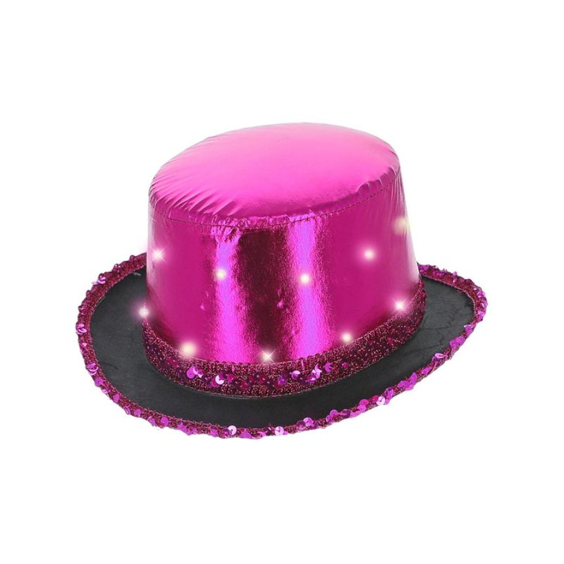 LED Light Up Metallic Top Hat Hot Pink Adult 1