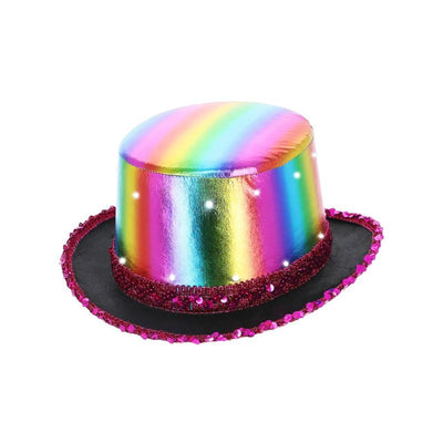 LED Light Up Metallic Top Hat Rainbow Adult 1