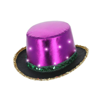 LED Light Up Metallic Top Hat Mardi Gras Adult 1