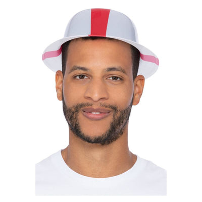 England Flag Bowler Hat Adult White Red_1 sm-56389