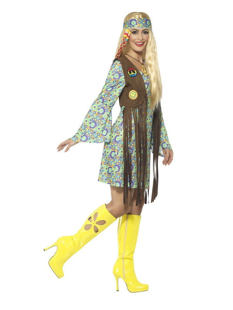 60s Hippie Chick Costume With Dress Adult Multi Coloured