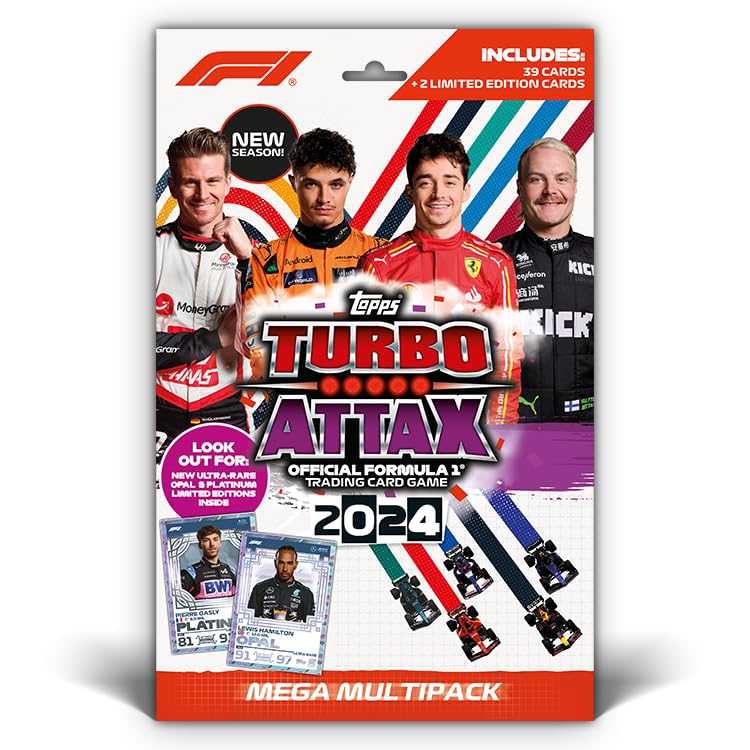 Topps Turbo Attax Formula 1 2024 - Mega Multipack - Contains 39 Turbo Attax Cards plus 2 Limited Edition Cards, OneSize