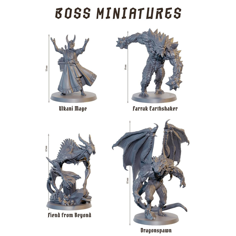 Mighty Boards: Fateforge Chronicles of Kaan: Boss Miniatures Set - 4 Unpainted Figures, Board Game Upgrade, Expansion Accessories, Co-Op Adventure