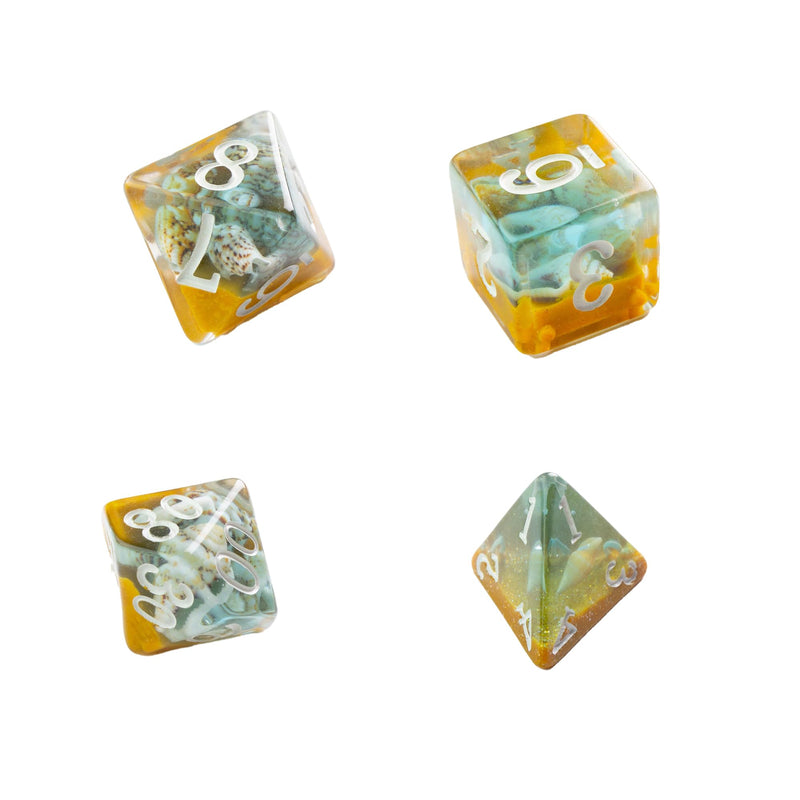 Embraced Series RPG Dice Set - Set of 7 Dice in a Variety of Sizes Designed for Roleplaying Games, Premium Quality Resin Dice with Unique Thematic Summer Time Design, Made by Gamegenic