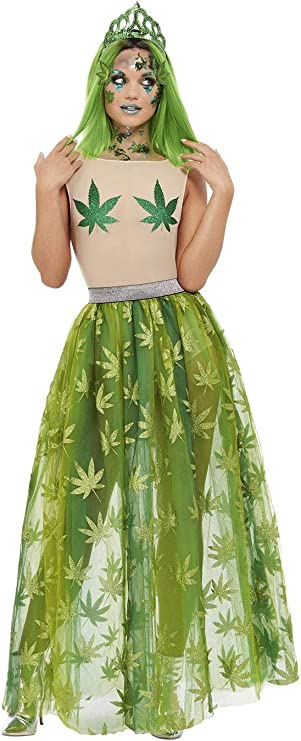 Cannabis Queen Costume Adult Green Dress