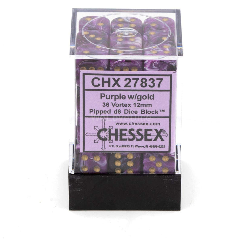 DND Dice Set-Chessex D&D Dice-12mm Vortex Purple and Gold Plastic Polyhedral Dice Set-Dungeons and Dragons Dice Includes 36 Dice – D6, Various (CHX27837)