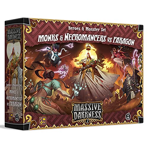 Massive Darkness 2 Monks and Necromancers vs The Paragon Heroes and Monsters Expansion | Cooperative Strategy Game for Adults and Teens | Ages 14+ | 1-6 Players | Avg. Playtime 60 Mins | Made by CMON